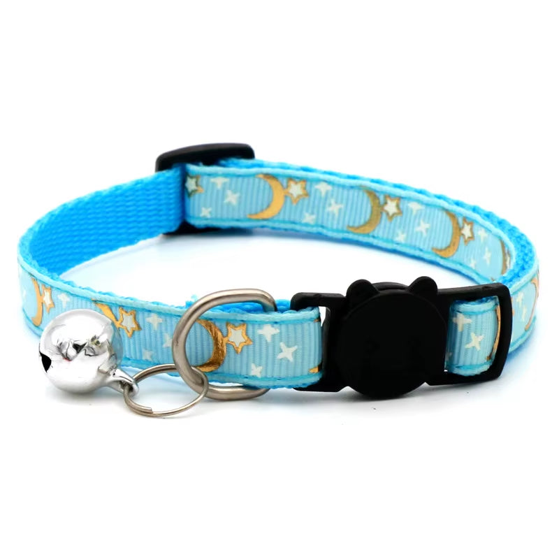 Cat Collar with Bell Cartoon Star Moon Dog Puppy Cat Kitten Collar Adjustable Safety Bell Ring Necklace Cat Jewelry