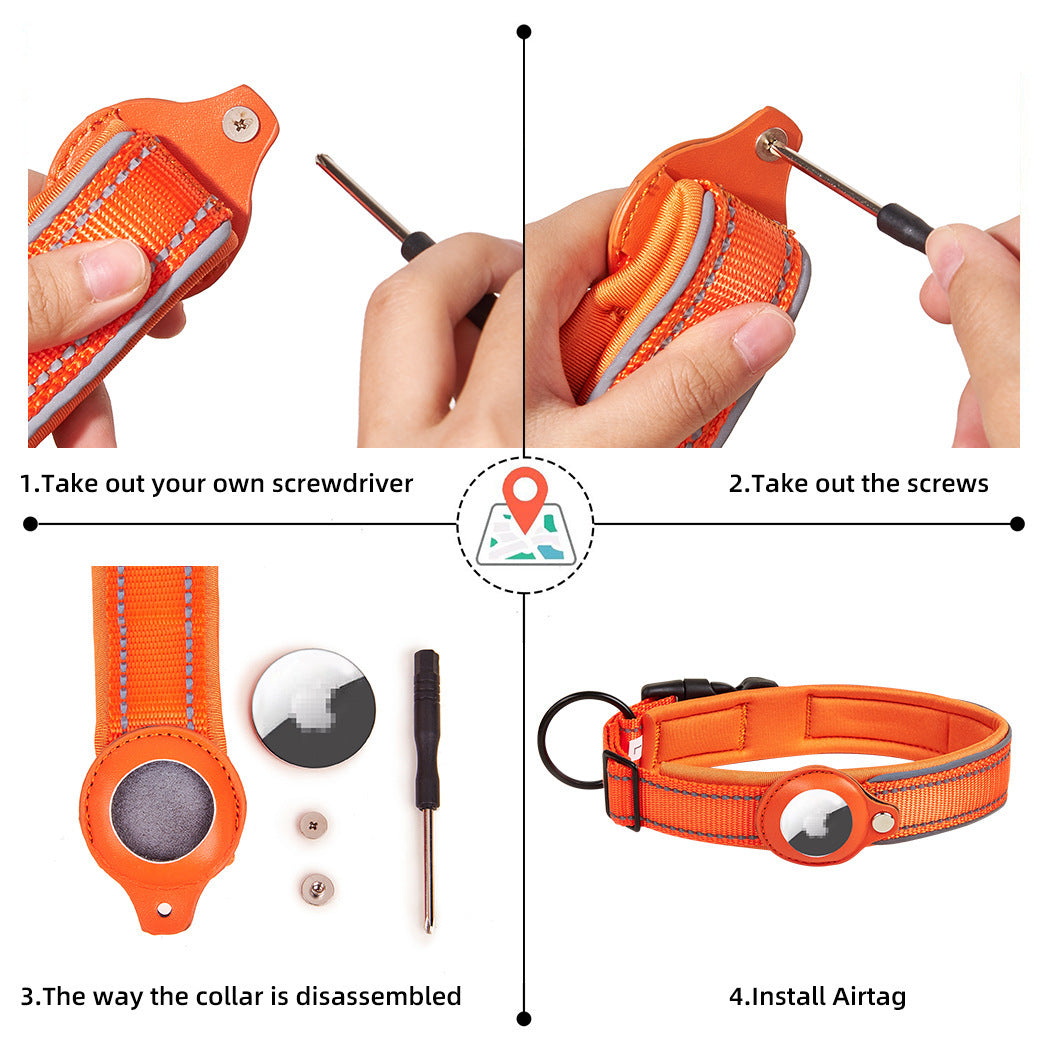 Nylon pet collar with built-in AirTag holder