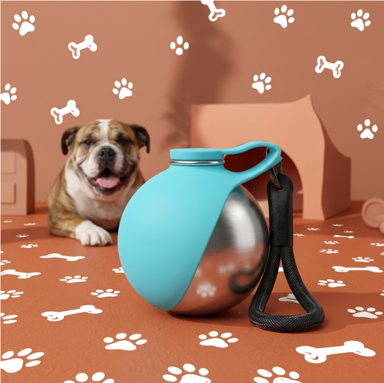 Small leak-proof pet water bottle for walks with a dog