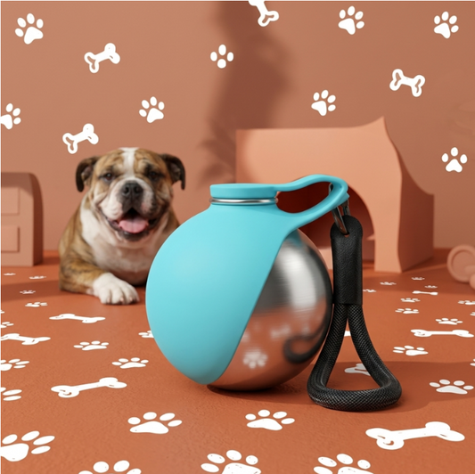 Small leak-proof pet water bottle for walks with a dog